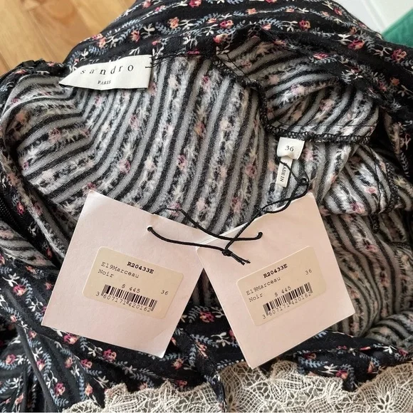 Sandro Marceau Lace-Inset Floral Prairie Cottagecore Midi Dress NWT Size 36/US S - Picture 7 of 10